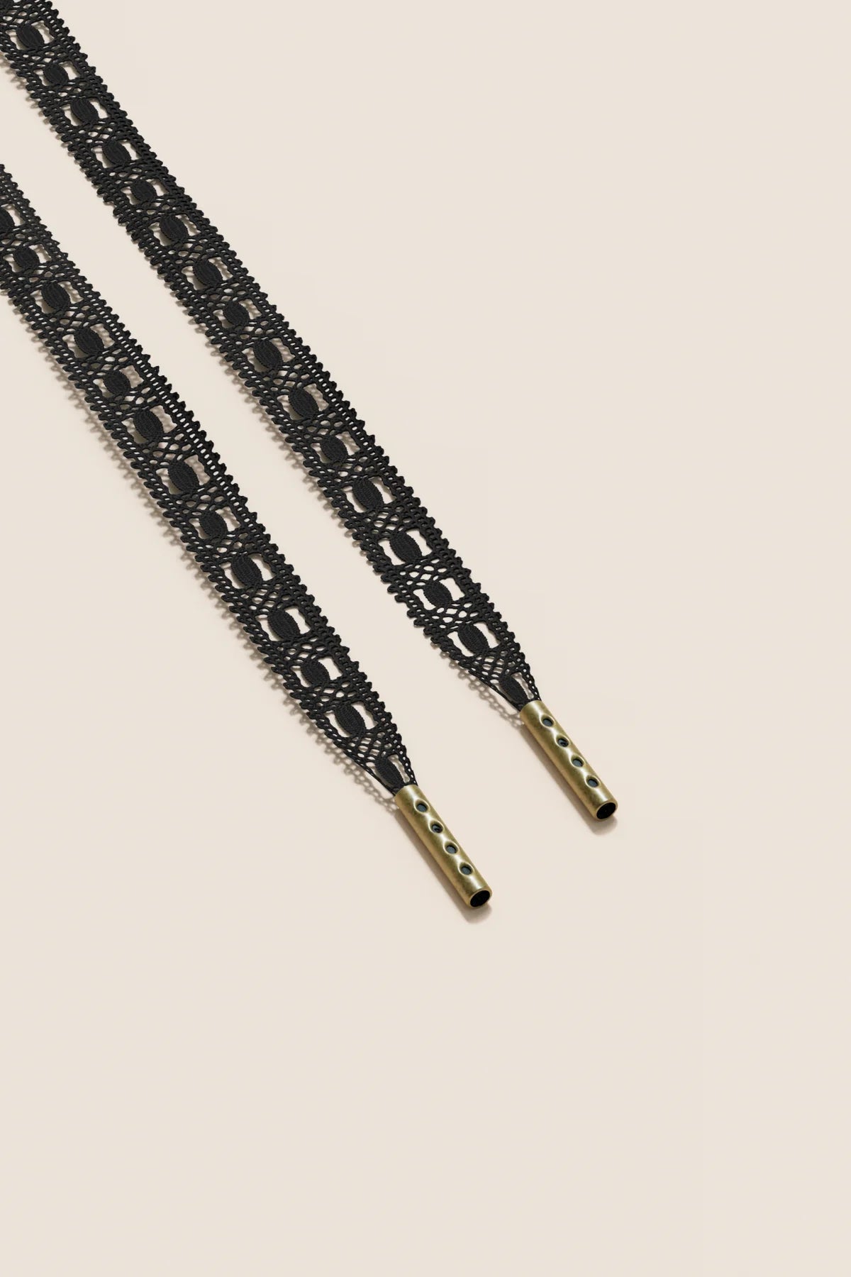 Senkels Black Crochet Shoelaces with Brass Aglets