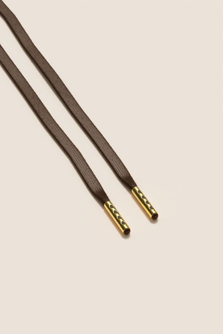 Senkels Chocolate Brown 3mm Flat Waxed Shoelaces with Gold Aglets