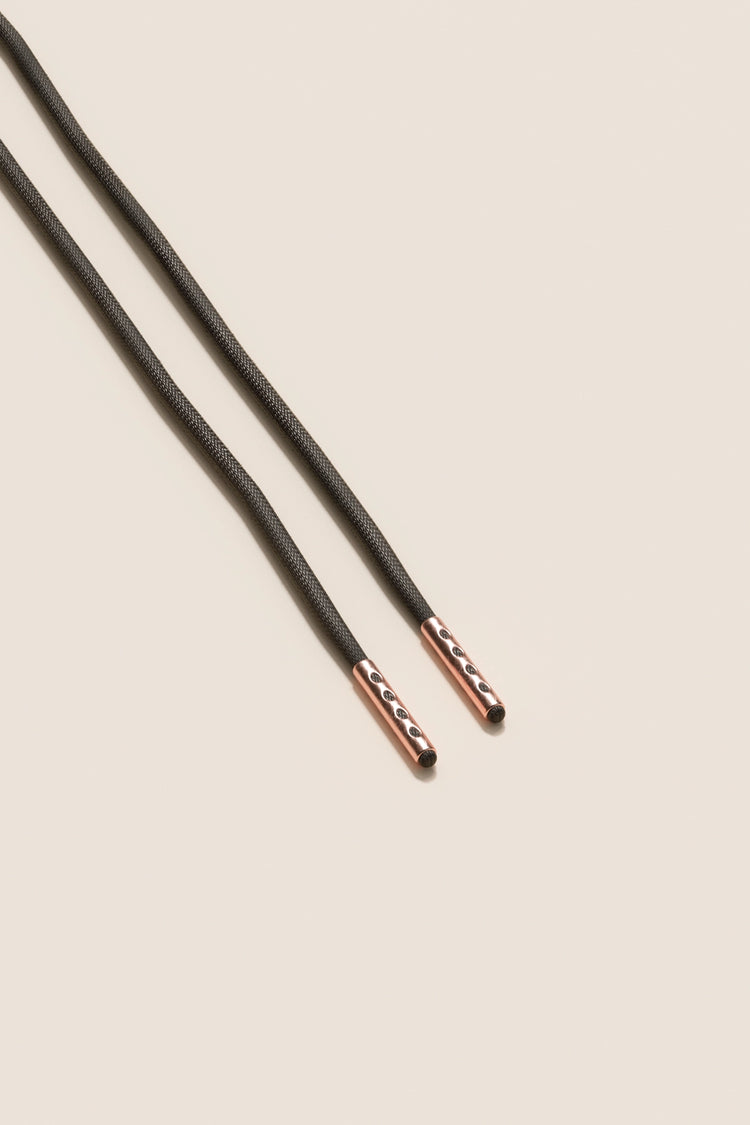 Senkels Dark Brown 2.5mm Round Waxed Shoelaces with Rose Gold Aglets