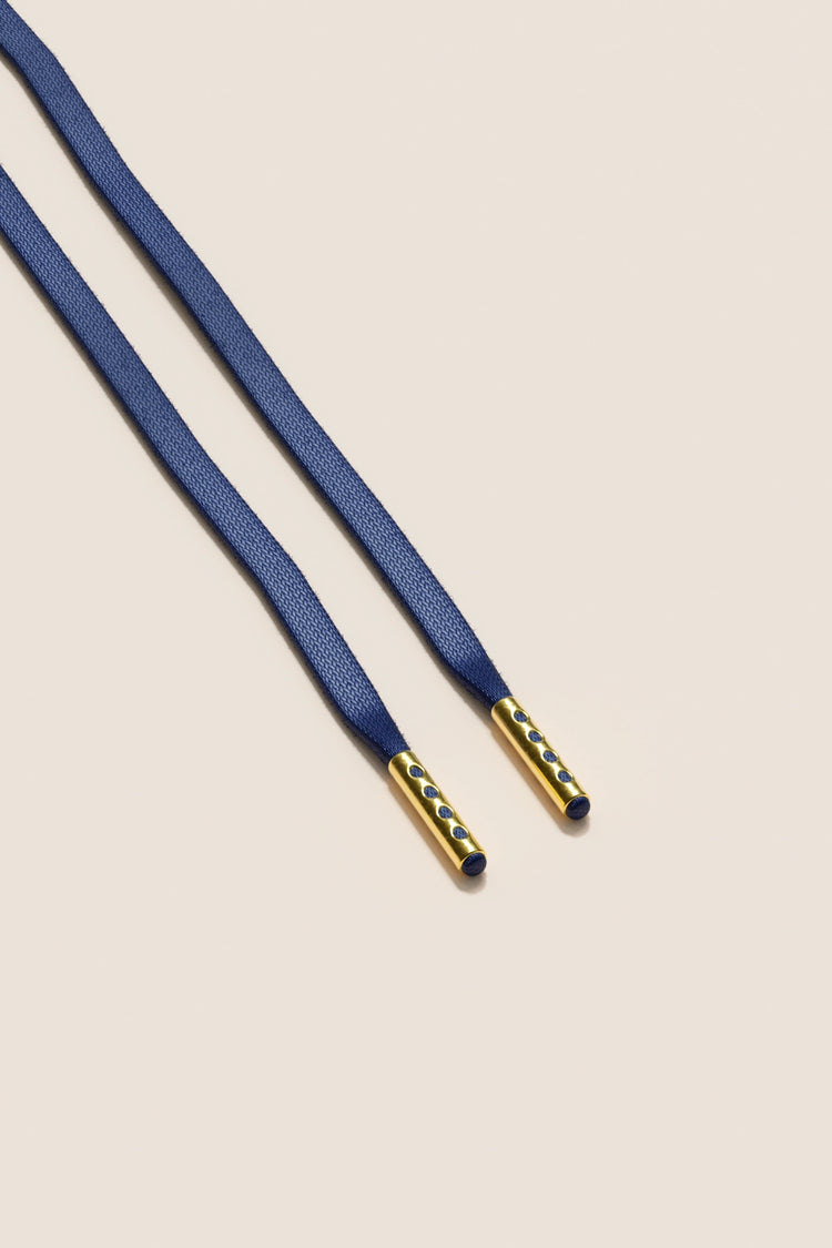 Senkels Navy 3mm Flat Waxed Shoelaces with Gold Aglets